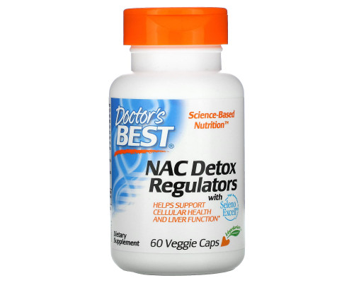 Doctor's Best, NAC регуляторы детоксикации, 60 растительных капсул Doctor's Best, NAC регуляторы детоксикации, 60 растительных капсул