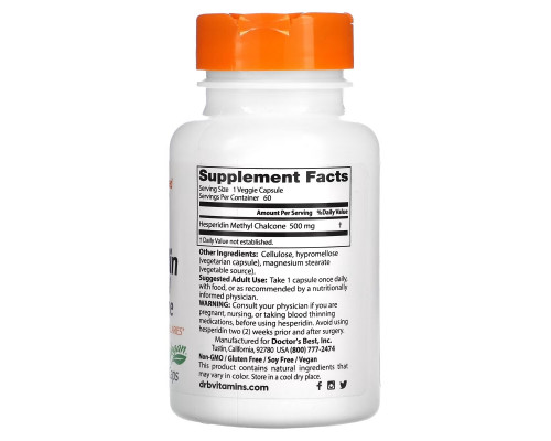 Doctor's Best Гесперидин метил халькон (Best Hesperidin Methyl Chalcone) 500 мг 60 растительных капсул Doctor's Best Гесперидин метил халькон (Best Hesperidin Methyl Chalcone) 500 мг 60 растительных капсул