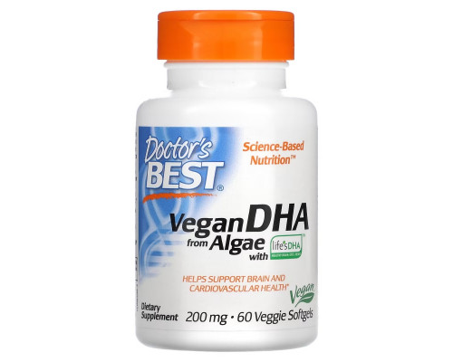 Doctor's Best Растительная ДГК (Best Vegetarian DHA) из морских водорослей 200 мг 60 растительных таблеток Doctor's Best Растительная ДГК (Best Vegetarian DHA) из морских водорослей 200 мг 60 растительных таблеток