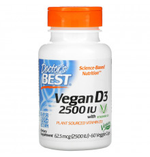 Doctor's Best Best Vegan D3 витамин D3 из растительных источников 2500 МЕ 60 вегетарианских капсул