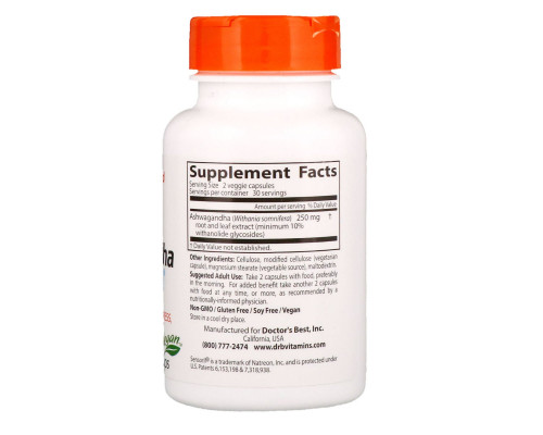 Doctor's Best Best Ashwagandha с Sensoril 125 мг 60 растительных капсул Doctor's Best Best Ashwagandha с Sensoril 125 мг 60 растительных капсул