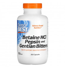 Doctor's Best, Горькая настойка из бетаина гидрохлорида, пепсина и генцианы (Betaine HCl, Pepsin & Gentian Bitters), 360 капсул