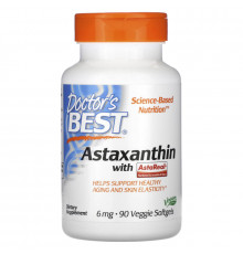 Doctor's Best, Астаксантин с AstaPure, 6 мг, 90 вегетарианских таблеток в мягкой оболочке