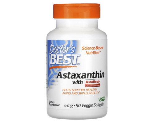 Doctor's Best, Астаксантин с AstaPure, 6 мг, 90 вегетарианских таблеток в мягкой оболочке Doctor's Best, Астаксантин с AstaPure, 6 мг, 90 вегетарианских таблеток в мягкой оболочке