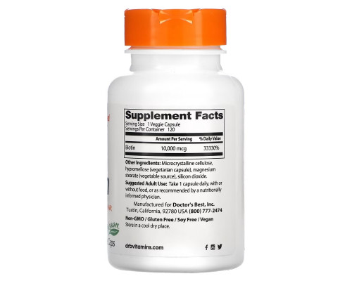 Doctor's Best Best Biotin 10000mcg 120 Veggie Caps Doctor's Best Best Biotin 10000mcg 120 Veggie Caps