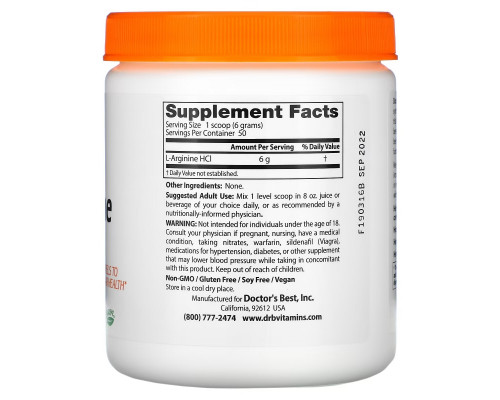 Doctor's Best L-Arginine Powder 10.6 oz (300 g)