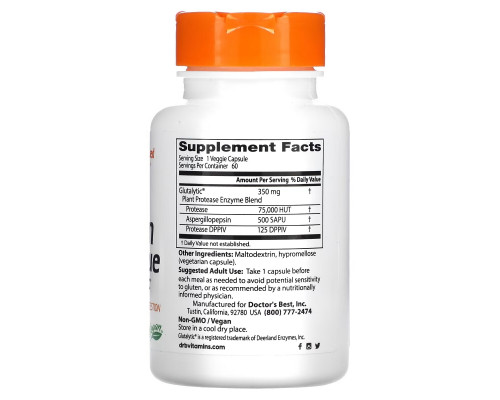 Doctor's Best, Глютен с Глутатиком, 60 Вегетарианских Капсул Doctor's Best, Глютен с Глутатиком, 60 Вегетарианских Капсул