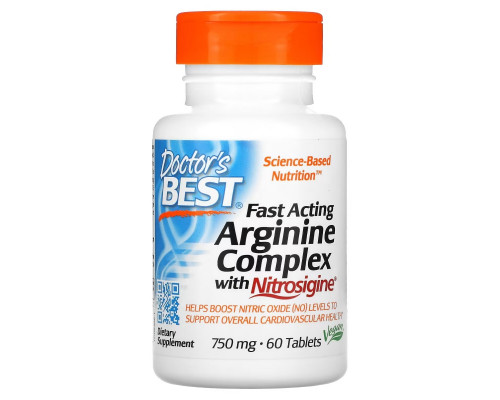 Doctor's Best, Fast Acting Arginine Complex with Nitrosigine, 750 mg, 60 Tablets Doctor's Best, Fast Acting Arginine Complex with Nitrosigine, 750 mg, 60 Tablets