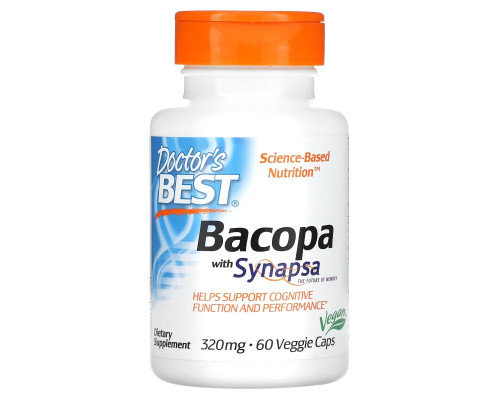 Doctor's Best, Бакопа с Синапсой, 320 мг, 60 Растительных Капсул Doctor's Best, Бакопа с Синапсой, 320 мг, 60 Растительных Капсул