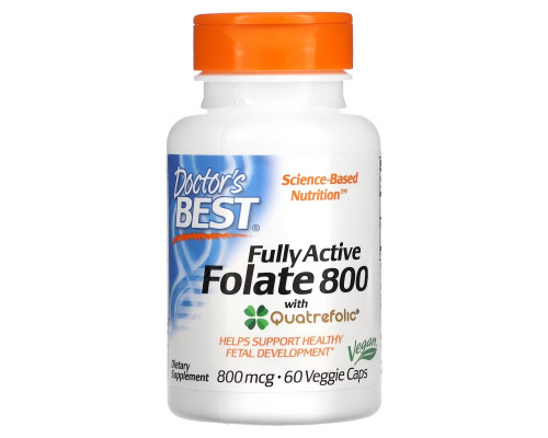 Doctor's Best, Активный фолат 800, 800 мкг, 60 капсул в растительной оболочке Doctor's Best, Активный фолат 800, 800 мкг, 60 капсул в растительной оболочке