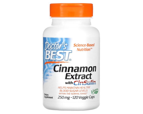 Doctor's Best, Экстракт корицы и CinSulin, 250 мг, 120 растительных капсул Doctor's Best, Экстракт корицы и CinSulin, 250 мг, 120 растительных капсул