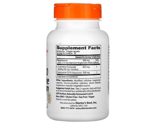 Doctor's Best, CoQ10 L-карнитин магний, 90 вегетарианских капсул