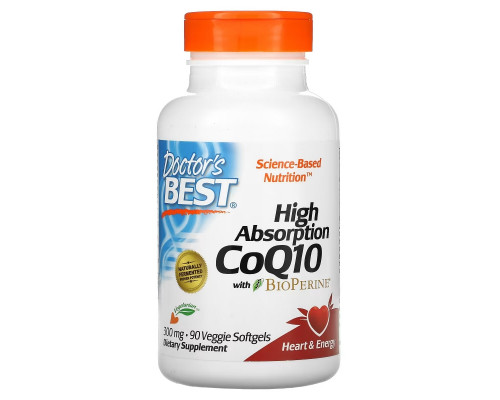 Doctor's Best, коэнзим Q10 с высокой степенью усвоения, с BioPerine, 300 мг, 90 вегетарианских капсул Doctor's Best, коэнзим Q10 с высокой степенью усвоения, с BioPerine, 300 мг, 90 вегетарианских капсул