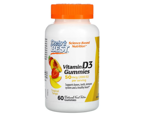 Doctor's Best, Vitamin D3 Gummies, Tropical Tango, 25 mcg (1,000 IU), 60 Gummies Doctor's Best, Vitamin D3 Gummies, Tropical Tango, 25 mcg (1,000 IU), 60 Gummies