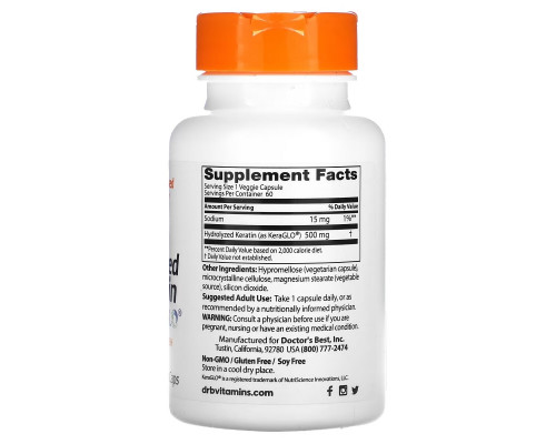 Doctor's Best, Hydrolyzed Keratin, 500 mg, 60 Veggie Caps Doctor's Best, Hydrolyzed Keratin, 500 mg, 60 Veggie Caps