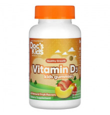 Детское здоровье Doctor's Best, Doc's Kids, детские жевательные мармеладки с витамином D3, полностью натуральные фрукты, 25 мкг (1000 МЕ), 60 жевательных таблеток с натуральным фруктовым пектином