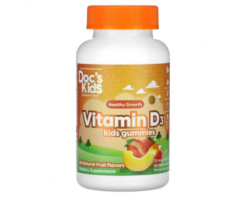 Детское здоровье Doctor's Best, Doc's Kids, детские жевательные мармеладки с витамином D3, полностью натуральные фрукты, 25 мкг (1000 МЕ), 60 жевательных таблеток с натуральным фруктовым пектином Детское здоровье Doctor's Best, Doc's Kids, детские жевательные мармеладки с витамином D3, полностью натуральные фрукты, 25 мкг (1000 МЕ), 60 жевательных таблеток с натуральным фруктовым пектином