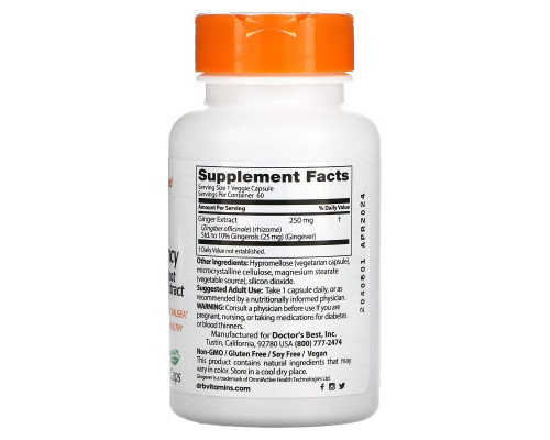 Doctor's Best, High Potency Ginger Root Extract, 250 mg, 60 Veggie Caps Doctor's Best, High Potency Ginger Root Extract, 250 mg, 60 Veggie Caps