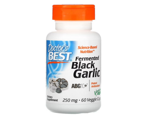 Doctor's Best, Ферментированный черный чеснок ABG10 +, 250 мг, 60 вегетарианских капсул Doctor's Best, Ферментированный черный чеснок ABG10 +, 250 мг, 60 вегетарианских капсул
