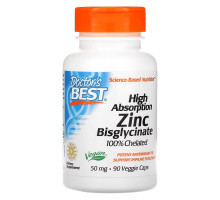 Doctor's Best, High Absorption Zinc Bisglycinate, 100% Chelated, 50 mg , 90 Veggie Caps