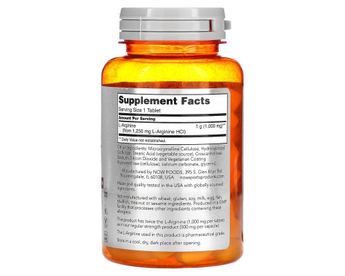 NOW Foods, Double Strength L-Arginine, 1,000 mg, 60 Tablets NOW Foods, Double Strength L-Arginine, 1,000 mg, 60 Tablets
