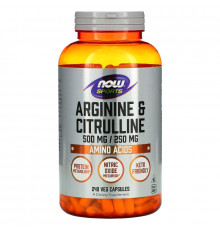 Now Foods, Аргинин и цитруллин, 500/250 мг, 240 вег. капсул