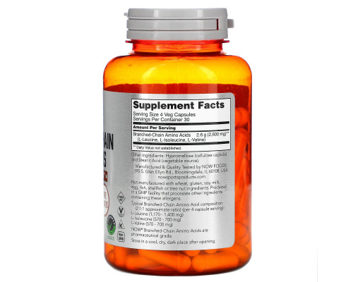 Now Foods, Спортивное питание с содержанием аминокислот с разветвленной цепью, 120 капсул Now Foods, Спортивное питание с содержанием аминокислот с разветвленной цепью, 120 капсул