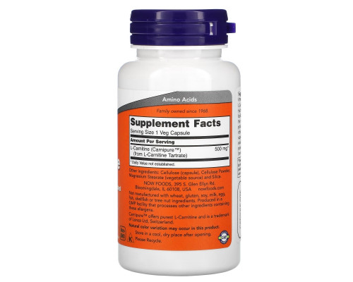 Now Foods, L-карнитин, 500 мг, 30 растительных капсул Now Foods, L-карнитин, 500 мг, 30 растительных капсул