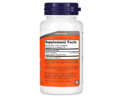 Now Foods, Acetyl-L- Carnitine, 500 mg, 50 Veg Capsules Now Foods, Acetyl-L- Carnitine, 500 mg, 50 Veg Capsules