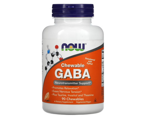 Now Foods, GABA, с натуральным апельсиновым вкусом, 90 жевательных таблеток Now Foods, GABA, с натуральным апельсиновым вкусом, 90 жевательных таблеток