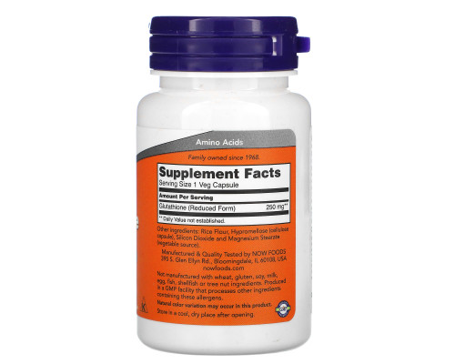 Now Foods, Глутатион, 250 мг, 60 вегетарианских капсул Now Foods, Глутатион, 250 мг, 60 вегетарианских капсул