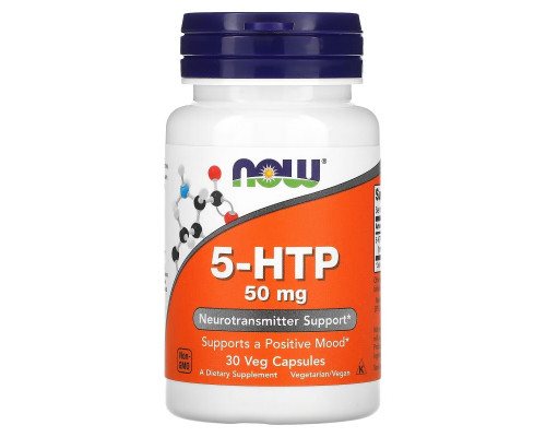 NOW Foods, 5-гидрокситриптофан (5-HTP), 50 мг, 30 растительных капсул NOW Foods, 5-гидрокситриптофан (5-HTP), 50 мг, 30 растительных капсул