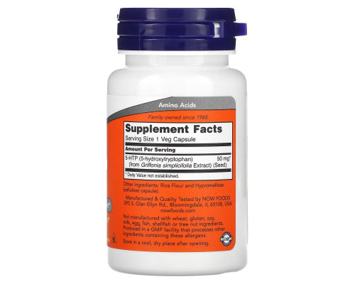 NOW Foods, 5-гидрокситриптофан (5-HTP), 50 мг, 30 растительных капсул NOW Foods, 5-гидрокситриптофан (5-HTP), 50 мг, 30 растительных капсул