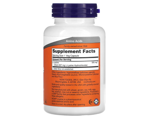 NOW Foods, L-лизин, 500 мг, 100 растительных капсул NOW Foods, L-лизин, 500 мг, 100 растительных капсул