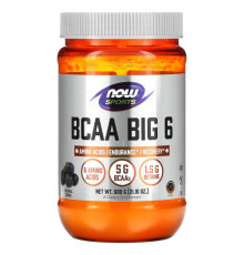 Аминокислоты NOW Foods, Sports, BCAA Big 6, натуральный виноград, 600 г (21,16 унции)