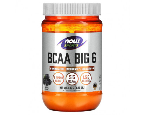 Аминокислоты NOW Foods, Sports, BCAA Big 6, натуральный виноград, 600 г (21,16 унции) Аминокислоты NOW Foods, Sports, BCAA Big 6, натуральный виноград, 600 г (21,16 унции)
