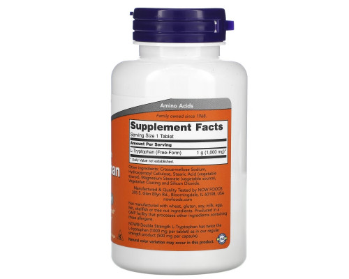 Now Foods, L-триптофан, 1000 мг, 60 таблеток Now Foods, L-триптофан, 1000 мг, 60 таблеток