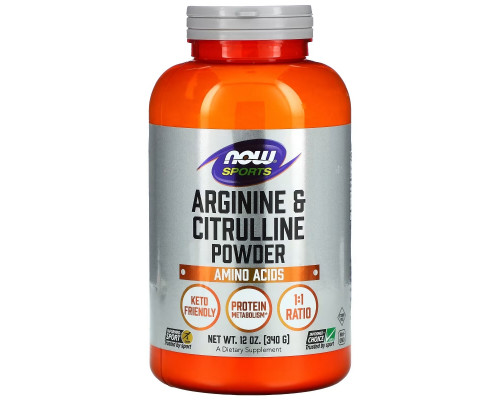 Now Foods, Sports, порошок аргинина и цитруллина, 12 унций (340 г) Now Foods, Sports, порошок аргинина и цитруллина, 12 унций (340 г)
