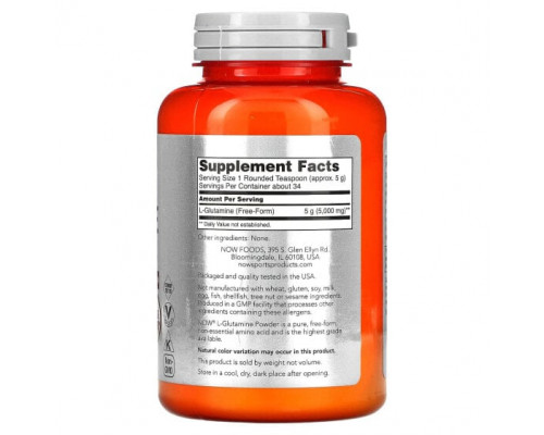 NOW Foods, Sports, L-глютамин в порошке, 170 г (6 унций) NOW Foods, Sports, L-глютамин в порошке, 170 г (6 унций)
