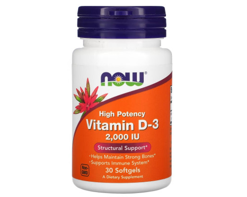 Now Foods, Витамин D-3, Высокая степень эффективности, 2 000 МЕ, 30 капсул Now Foods, Витамин D-3, Высокая степень эффективности, 2 000 МЕ, 30 капсул