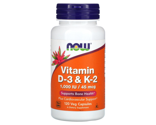 Now Foods, Витамины D-3 и K-2, 1000 МЕ/45 мкг, 120 вегетарианских капсул Now Foods, Витамины D-3 и K-2, 1000 МЕ/45 мкг, 120 вегетарианских капсул
