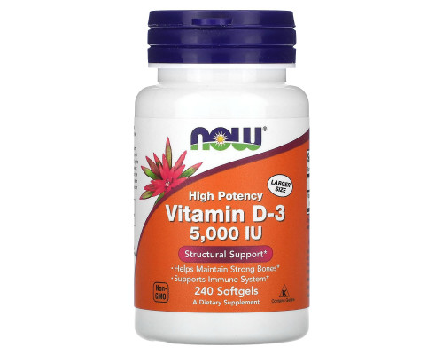 Now Foods, Витамин D-3, 5000 МЕ, 240 капсул Now Foods, Витамин D-3, 5000 МЕ, 240 капсул