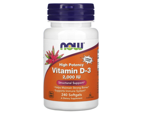 Now Foods, Витамин D-3, 2,000 IU, 240 мягких капсул Now Foods, Витамин D-3, 2,000 IU, 240 мягких капсул