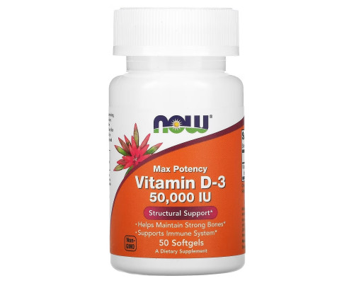 NOW Foods, Vitamin D-3, 50,000 IU, 50 Softgels NOW Foods, Vitamin D-3, 50,000 IU, 50 Softgels