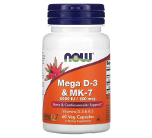Now Foods, Mega D-3 и MK-7, 5000 МЕ / 180 мкг, 60 вегетарианских капсул