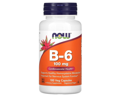 NOW Foods, B-6, 100 mg, 100 Veg Capsules NOW Foods, B-6, 100 mg, 100 Veg Capsules