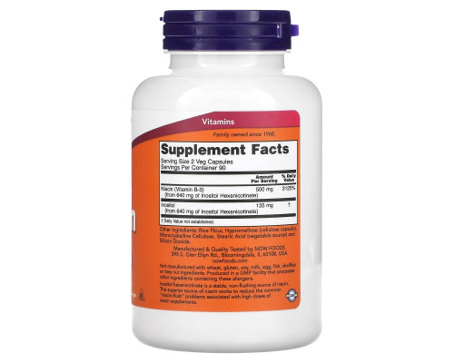 Now Foods Никотиновая кислота (без приливов крови) 250 мг 180 растительных капсул Now Foods Никотиновая кислота (без приливов крови) 250 мг 180 растительных капсул