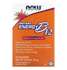 Now Foods, Мгновенная энергия B12, 2000 мкг, 75 пакетиков, (1 г) каждый