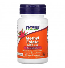 Now Foods, Метилфолат, 5000 мкг, 50 вегетарианских капсул