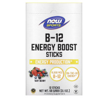 Now Foods, Sports, B-12 Energy Boost, батончики, ягодный вкус, 10 000 мкг, 12 шт., 60 г (2,1 унции)